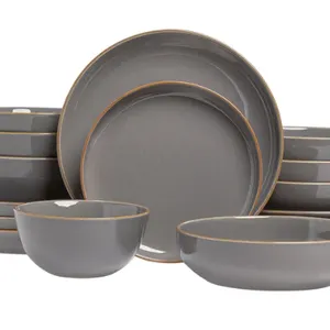 Over&Back: Options 16-piece Dinnerware Set, "Dark Gray"- Like New/ Missing (1) Bowl