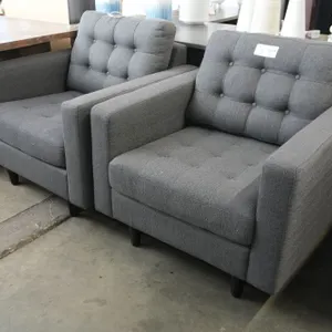 (2) Fabric Armchairs, Tufted Back and Seat, Wood Legs