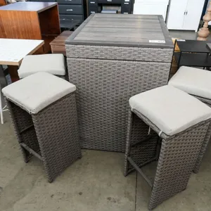 Wicker Bar Set with (4) Cushioned Wicker Bar Stools and Table, 28" x 38"