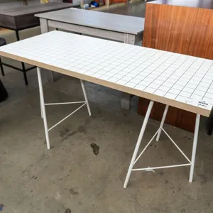 Grid Pattern Table, White Laminate Top, Metal Legs, 24" x 55"