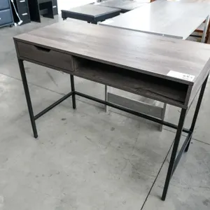 Modern Wood and Metal Writing Desk with Drawer and Open Storage, 40” x 19”
