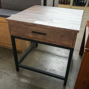 Wood and Metal Square Side Table with Drawer, 24” x 24”