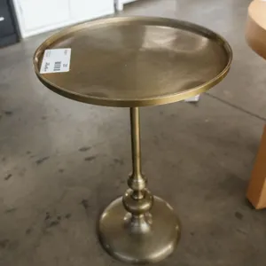 Brass Finish Round Pedestal Accent Table, 15”