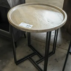 Round Wood Top Side Table, 21”