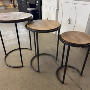 (3) Nesting Tables, Round Wood Tops, Metal Frames, 20”, 17”, 13”