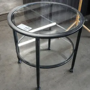 Round Glass Top Metal Side Table With Lower Shelf, 24”