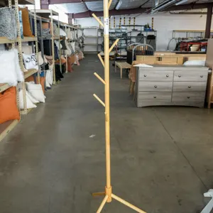 Natural Wood Freestanding Coat Rack With Multiple Hooks, 69”H