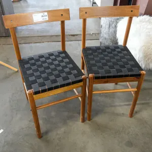 (2) Wooden Side Chairs With Black Woven Strap Seats