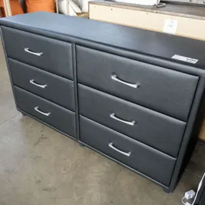 Six-Drawer Faux Leather Dresser with Metal Handles, 56” x 16”