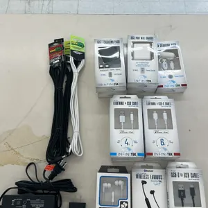 Assorted mobile accessories lot. Includes Infinitek 32W wall charging pack, 32W dual-port wall charger, 15.5W car charging pack, 4' Lightning to USB c