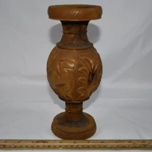 9.5 Inch Wood Carved Vase