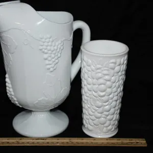 Milk Glass Water Pitcher and Vase