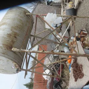 Mixed Lot - 20 Gal Oil Tank, Scaffolding, Chain, Fuel Tank, Yard Trailer, Wire Cable and More