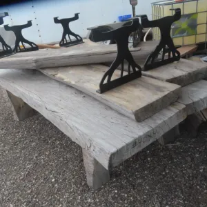 Live Edge Outdoor Table w/ 3 Benches, 152 x 110 x 30"