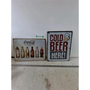 (2) Metal Signs, Coca-Cola Bottles and Cold Beer Here