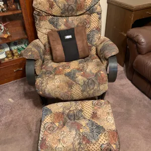 Patterned Reclining Armchair and Ottoman Set with Metal Base