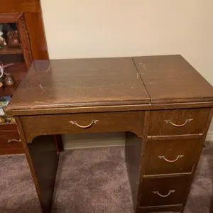 Sewing Desk with Hidden Machine Compartment and Storage Drawers with Sewing Contents