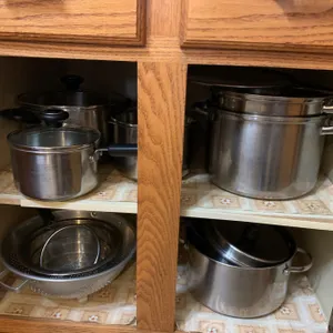 Four Mystery Kitchenware Cupboard Contents and Cookware Items, Various Sizes and Types