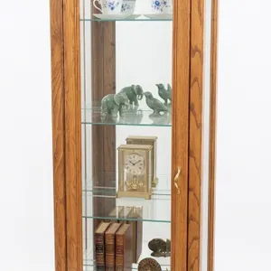 Illuminated Display Cabinet with Glass Shelves and Oak Finish Contents NOT included