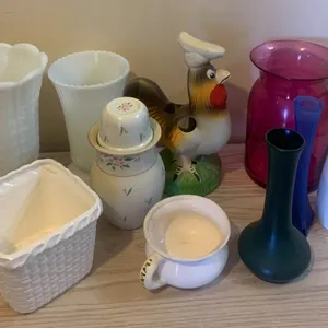 Decorative Glass and Ceramic Items, Including Milk Glass Vases