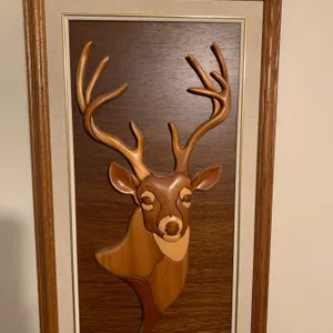 Handcrafted Deer Wood Inlay Art by D. Postill, 1991