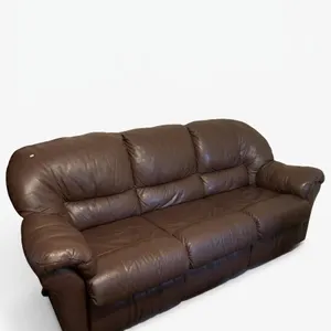 Three-Seater Brown Leather Reclining Sofa with Plush Cushioning