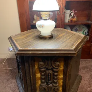 Vintage Table Lamp with Floral Motif and Vintage Side Table