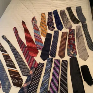 27 Assorted Mens Vintage Neckties Featuring Various Patterns and Brands