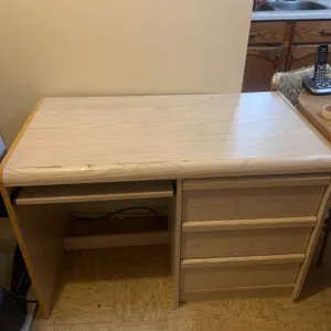 Wooden Desk With Partial Roll-Top Design and Contents