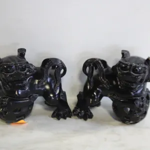 ANTIQUE WOOD CARVED FOO LIONS