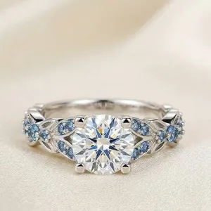 Jeulia Sterling Silver Blue CZ Ring 7.5