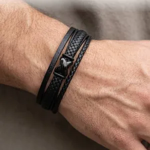 SERASAR Black Leather Bracelet in Box