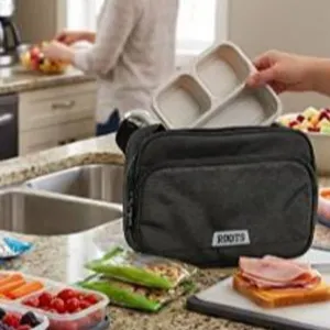 Roots Black Lunch Bag with Handle
