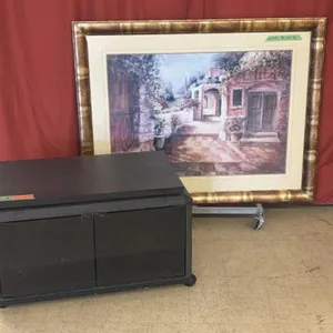 Small Swivel Black Entertainment Stand with Large