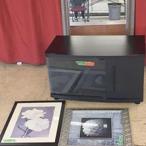 Small Entertainment Stand with 2 Framed Flower