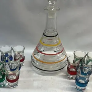 Vintage Multi Color Decanter & Shot glass set