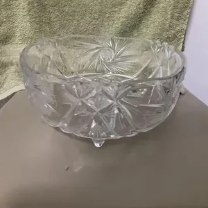 Vintage cut glass lead crystal 3 footed bowl