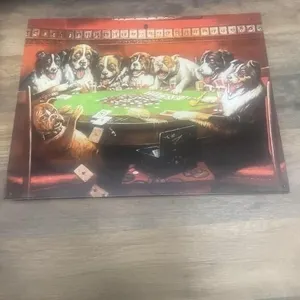 Metal dogs playing card sign