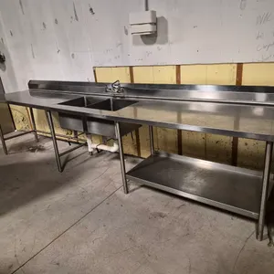 Stainless Steel 2 Compartment Sink with Work Station on Left and Right - 150" x 30" - NSF Approved
