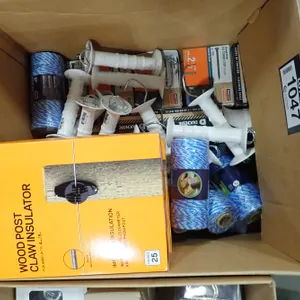 Lot of Gallagher Wood Post Claw Insulators, Rolls of Twine, Fasteners, etc.