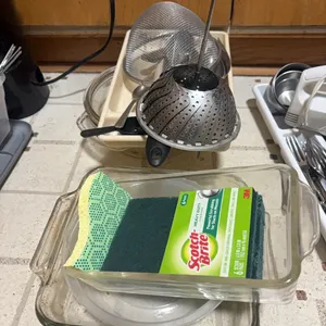GLASS  BAKE DISHES-SILVERWARE-MISC-SCOUR PADS