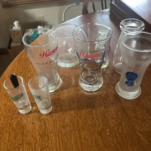2 HAMMS GLASSES-PABST BLUE RIBBON GLASS-2 SHOT GLASSES-GLASSWARE