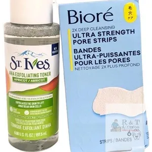 New Bioré Ultra Deep Cleansing Pore Strips for Instant Pore Unclogging and Blackhead Removal (6 Count)  & St. Ives Apricot AHA Exfoliating Vegan F