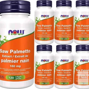 [exp 06/26] 7 New NOW Saw Palmetto Men's Heath Supplements, 120 Soft Gels Each, Helps Relieve Symptoms Associated with Mild to Moderate Benign Prostat