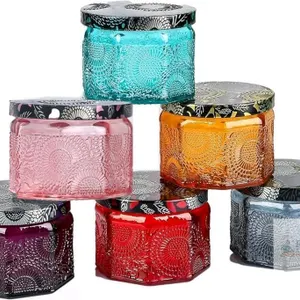 New 6-Pack Colorful Tea Light Candle Holders, Reusable Glass Jars for Candle Making, Votive Candle Holder with Lid, Wedding Party Home Decor, 2" Tall