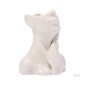Modern White Abstract Face Ceramic Vase, 5.5" Tall, Glossy Finish, Home Decor Accent