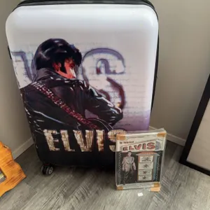 Elvis Presley Suitcase, Plush Dog, and Poster