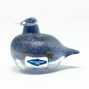 OIVA TOIKKA DEEP BLUE GALSS BIRD FIGURINE, SIGNED