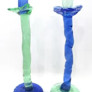 PAIR UNIQUE LEON APPLEBAUM ART GLASS CANDLESTICKS