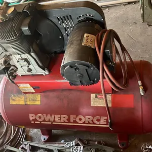 OFFSITE - Power Force air compressor. Looks to be an 80 gallon tank, 5 hp motor. 208-230 volt. Extra gauges and hose.